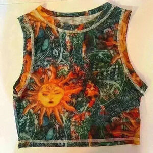 Shein Sheer Mesh Astrological Women's Rave Tank Top. Gorgeous color/ Bohemianan
